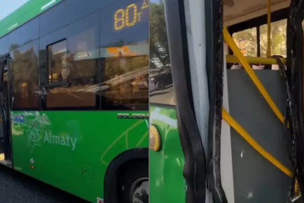 В Алматы автобус 80-го маршрута попал в жёсткое ДТП: четверо пострадали